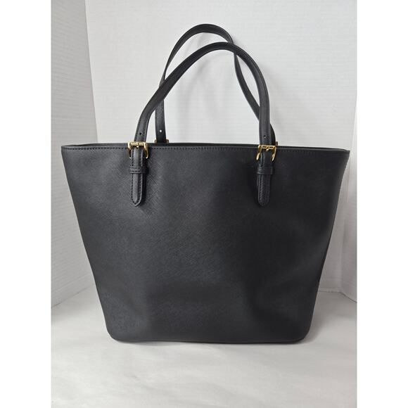 Michael Kors Black Jet Set Purse Large Patent Leather Pocket Minimalist Tote - Picture 3 of 11